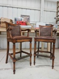 (2) Beefy Bar Stool Chairs with Caning and brass metal foot rest protection