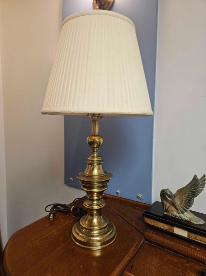 1 of 2 STIFFEL BRASS LAMPS with nice shade, HEAVY