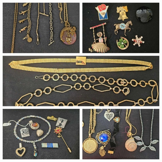 GOLD TONE AND MORE - BELTS, NECKLACES, PINS, BRACELETS