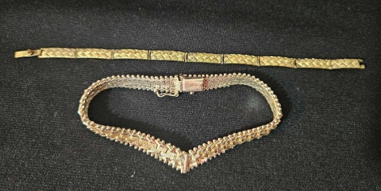 (2) Vintage bracelets - Diamants 925 Sterling Pointed Chain Bracelet