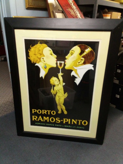 HUGE! "Porto Ramos Pinto" by artist Rene Vincent, Hefty Framed and matted under glass
