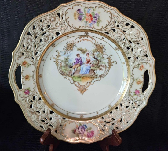 Gorgeous Hand Painted Antique Reticulated Dresden Style AR Germany Plate