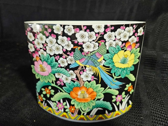 RARE Mikasa "Kutani Bird" FLAT Oval Black Floral Vase