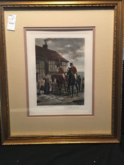 Beautiful antique framed colored Lithograph The Way to the Meet by Goodwin Kilburne
