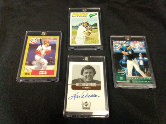 (4) BASEBALL COLLECTORS CARDS IN CASES INCLUDING LEN DAWSON EPIC SIGNATURES 1999