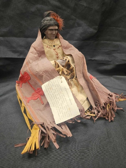 Vintage Native American Iroquois Cherokee Clay & Corn Husk Seated Skookum Doll