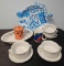 KITCHEN WARE including Williams Sonoma soup Bowls, lattice basket, garlic holder, Resin Turtle Tray,
