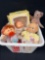 basket full of vintage doll memories including Cabbage Patch Kids, Kewpie Babies Doll, and Teddy