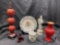 ORIENTAL DECOR GROUPING INCLUDING PAINTED BRASS VASE
