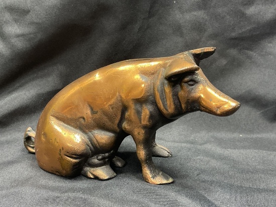 Vintage Heavy Brass Pig Coin Bank,
