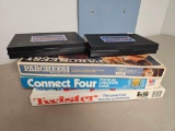 Vintage games including Battleship, Parchessi, Connect 4, twister.