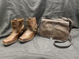 LEATHER FOSSIL PURSE AND COWBOY SHORTY BOOTS