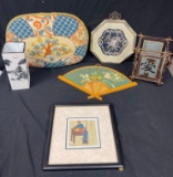 Grouping of Oriental Finds! Hand-painted Fan, Framed Handpainted art and more