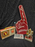 Vintage fisher price toy, peanuts, metal plaque and fan finger