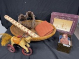 Vintage Baskets, Brass Decor, Wooden Horse Trike