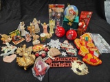 Christmas ornament collection, including b and g Copenhagen plate, Glass ornament, Christmas village