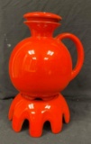 Frankoma Art Pottery Mid-Century Flame Orange Carafe with Lid and Warmer