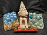 VINTAGE CHRISTMAS INCLUDING GLASS BULBS, GNOMES, CROCHET TREE