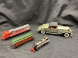Vintage Train Cars and Model Car