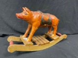VIntage Folk Art Hand Carved Rocking Pig