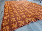 Nice, Very Old handmade Pumpkin colored Crocheted throw blanket
