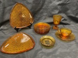 Vintage Triangle Amber Anchor Hocking Daisy & Button Snack Plate, and much more