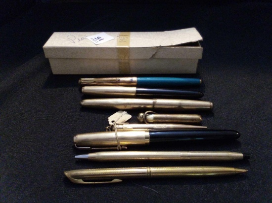 Vintage and antique pen collection includes Parker Fyne Poynt and gold filled