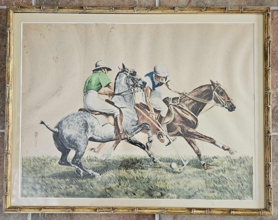 Beautifully colored, framed, Polo etching