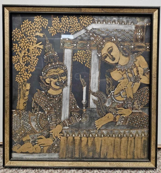 INTRIGUING Silk Handicraft Art metallic paint on black silk