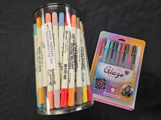CRAFT PENS GROUPING includingLarge Bin DISTRESS MARKERS and GLAZE package