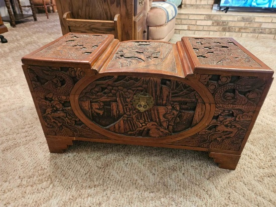 Old ASIAN CARVED WOODEN CHEST
