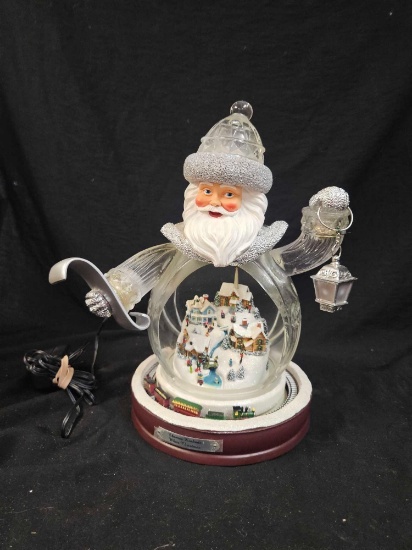 Thomas Kinkade 3D Santa Clause Figurine Santa Claus is on His Way Animated Globe,
