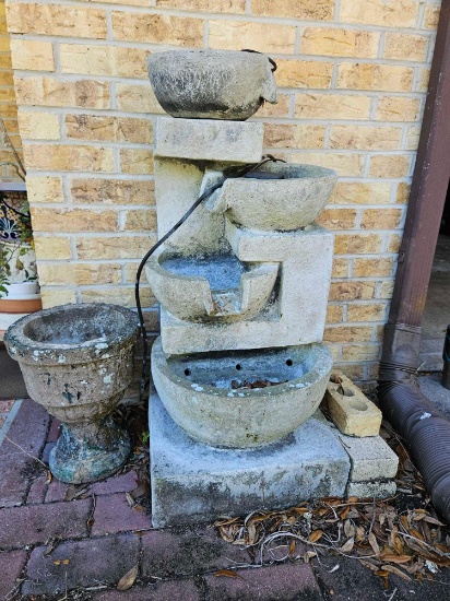 4 tier Garden fountain and Concrete pedestal planter