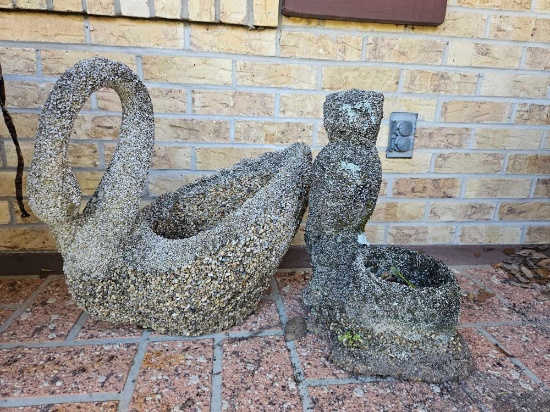 Swan and Owl pea river rock style planters