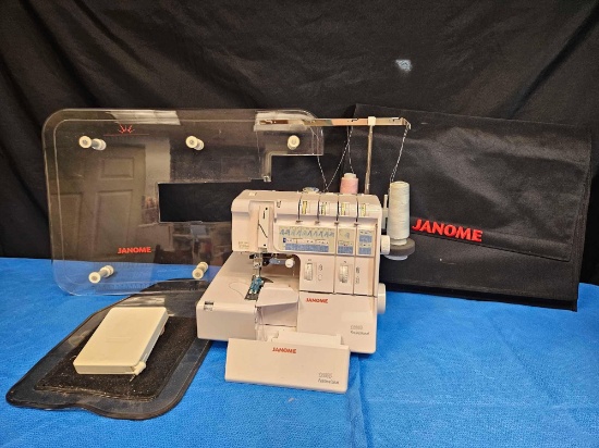 JANOME OVERLOCK SERGER MACHINE PLUS Pedal-sta2 foot pedal, and cover