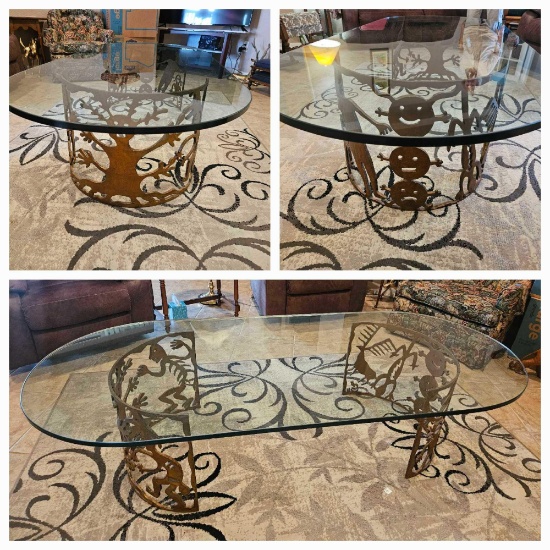 SPECTACULAR Hand Cut IRON and 1 in. GLASS COFFEE TABLE