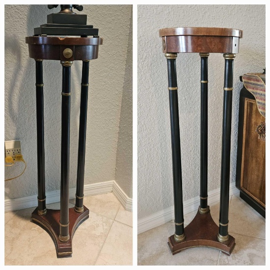 Pair of EMPIRE STYLE EBONIZED WOOD AND MAHOGANY PEDESTAL H 37" DIA 12"