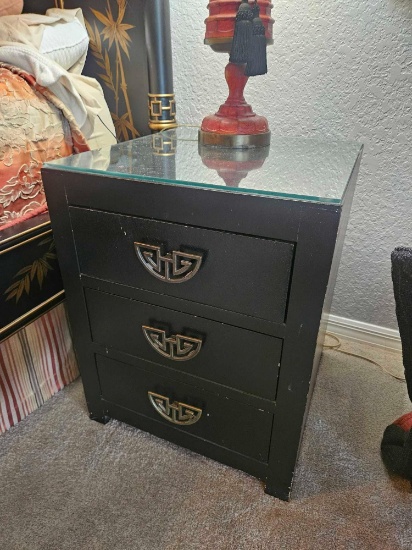 1 of 2 BRASS HANDLED THREE DRAWER BEDSIDE TABLES