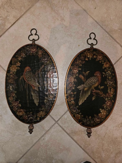 Pair of Vintage Maitland-Smith STYLE Garniture Plaques With Birds