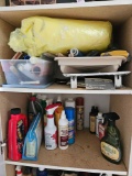 2 Shelf group of painting supplies and house chemicals