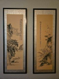 PAIR OF ORIENTAL HANGING HAND PAINTED RICE PAPER SCROLLS