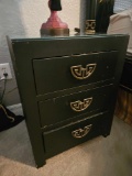 1 of 2 BRASS HANDLED THREE DRAWER BEDSIDE TABLE