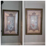 Pair of Oriental Print Wall Art, Framed Behind Glass