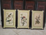 Trio of Lovely Tropical Bird Wall Hangings, Oriental Framing