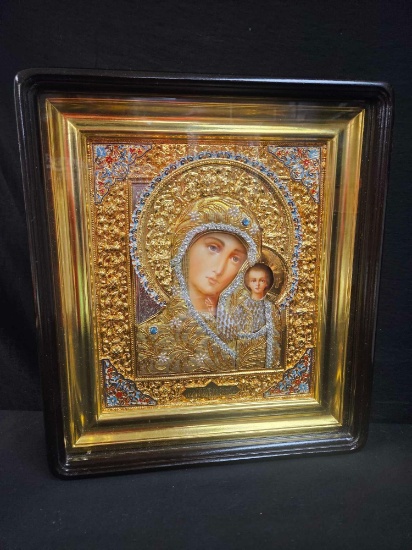 Sergeiv Posad Icon from Russia, 15 x 13 in, Glass Door Opens