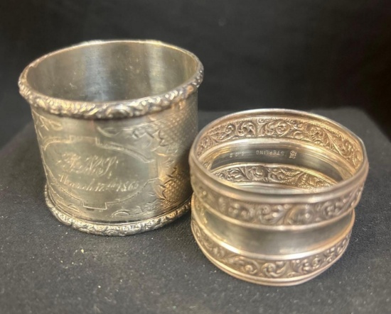Antique Napkin holders - one marked silver