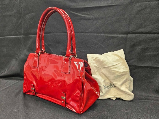 STRIKINGLY RED MAX MARA PATENT LEATHER PURSE BAG