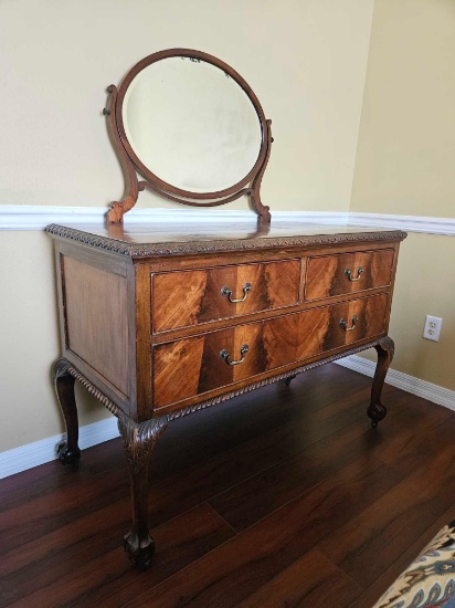 1 of 2 ANTIQUE BALL and CLAW FOOTED 3 DRAWER DRESSER