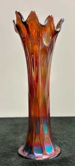 10.5 IN. CARNIVAL GLASS SWUNG VASE, vintage