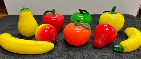 Group of Vibrant Handblown Murano Style Glass Fruit
